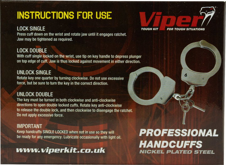 Viper TACTICAL Professional Heavy Duty Police Handcuffs Nickel Plated Steel with 2 Keys Individually Serial Numbered